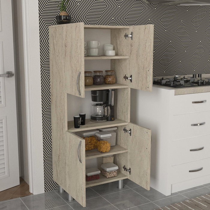 Hanah Home Mueble de Baño Travertino Melamina 59.5x140.3x29.5 cm Armario con Estantes Amplio Almacenamiento